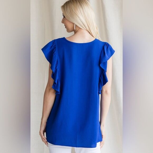 JUICY COUTURE Exaggerated Ruffle Flutter Sleeve Top Blouse Cobalt Blue Plus XXL - Picture 5 of 11
